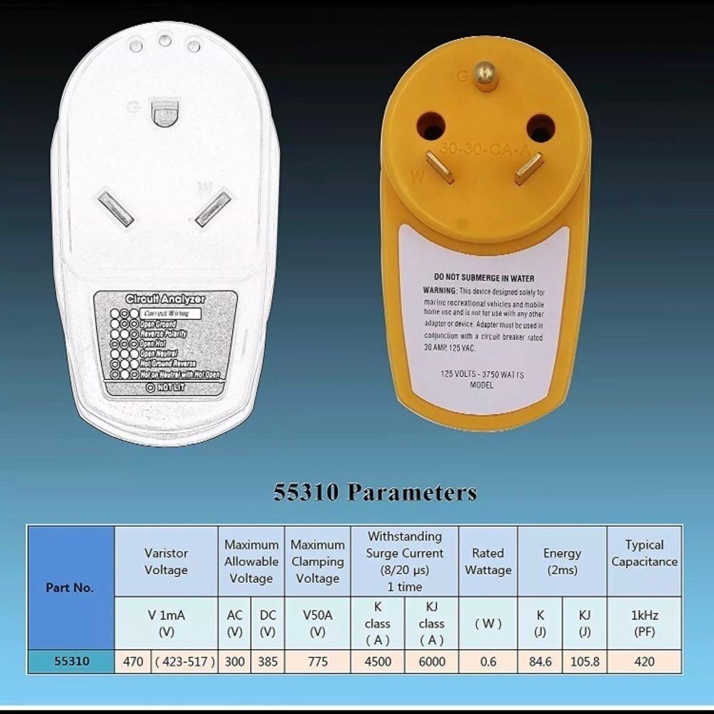 30 Amp,55310 Adapter Circuit Analyzer With Integrated Surge P RV Surge Protector